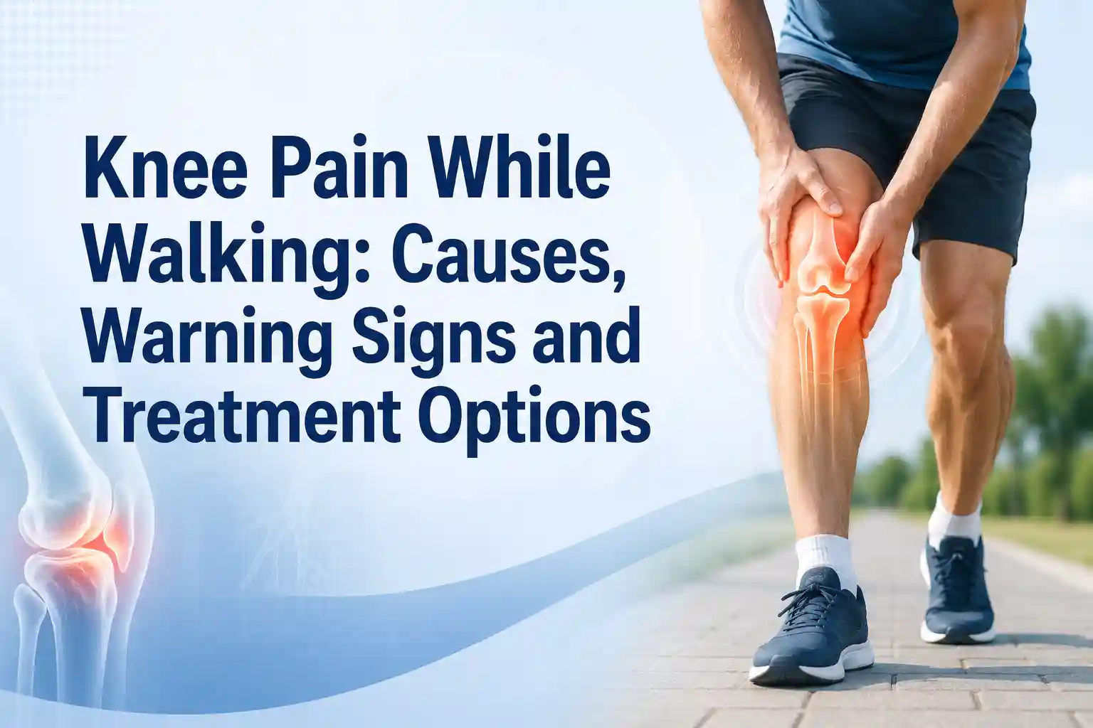 Knee pain while walking showing common causes, warning signs, and treatment options for improved mobility