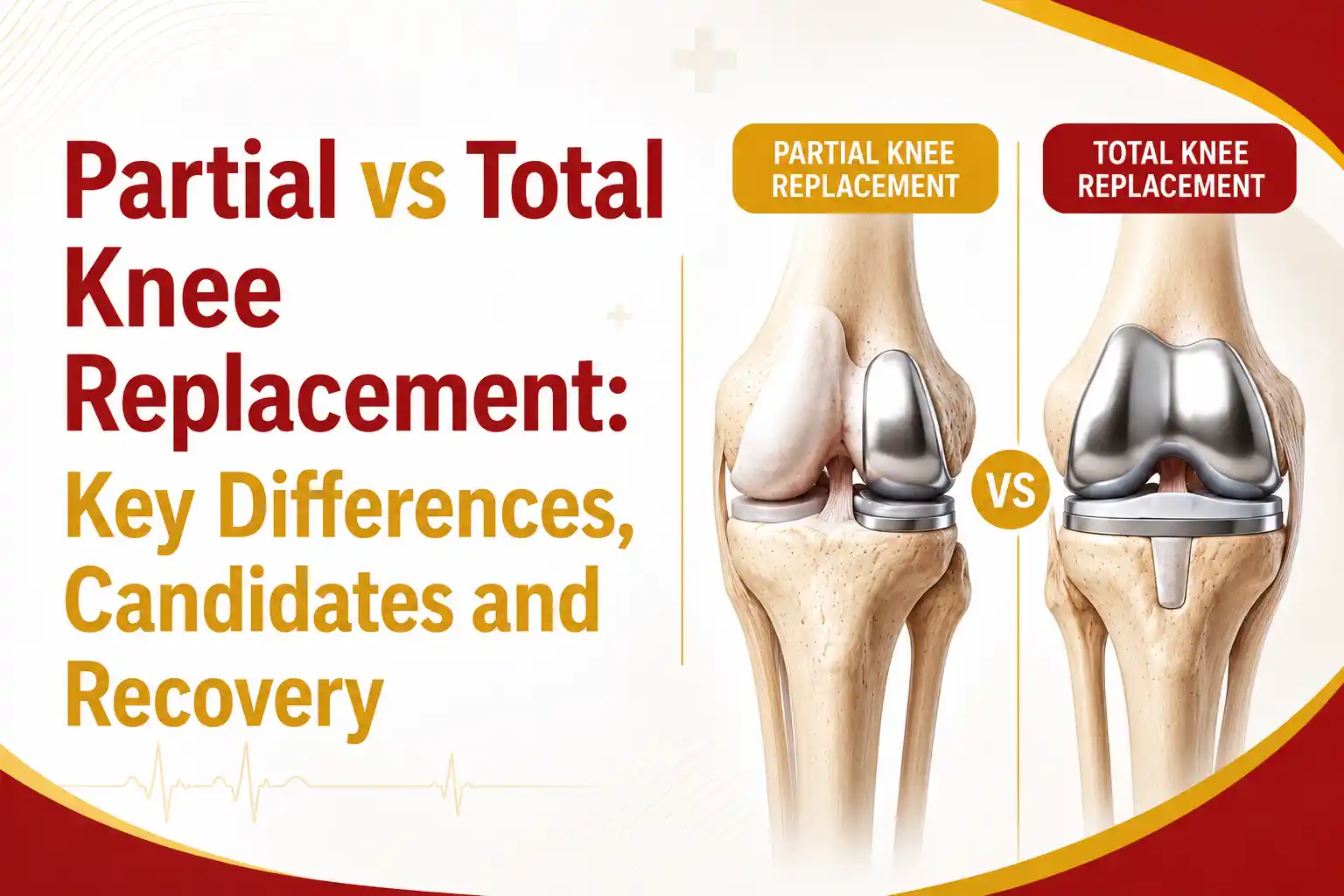 Partial versus total knee replacement comparison showing key differences, ideal candidates, and recovery